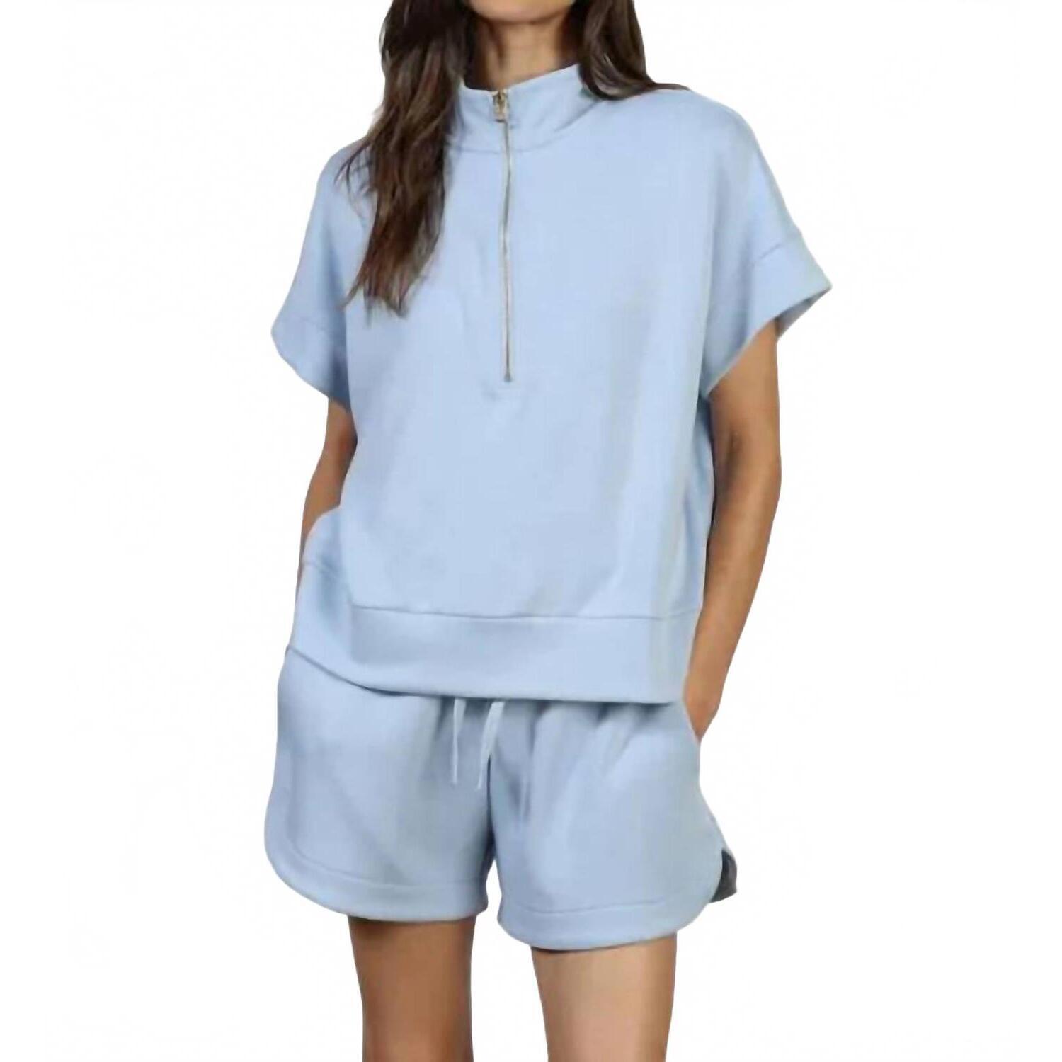 New Dylan Short Sleeve Half-Zip Top In Denim